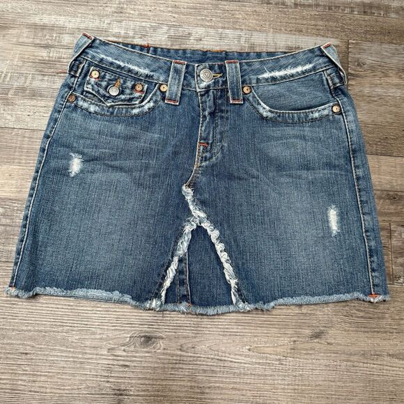 EUC TRUE RELIGION Y2K Lola Mini Denim Skirt Women’s Made in USA Size 28 - Picture 1 of 11